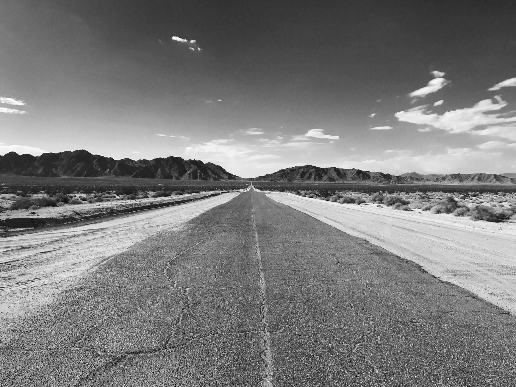 grayscale photography of road